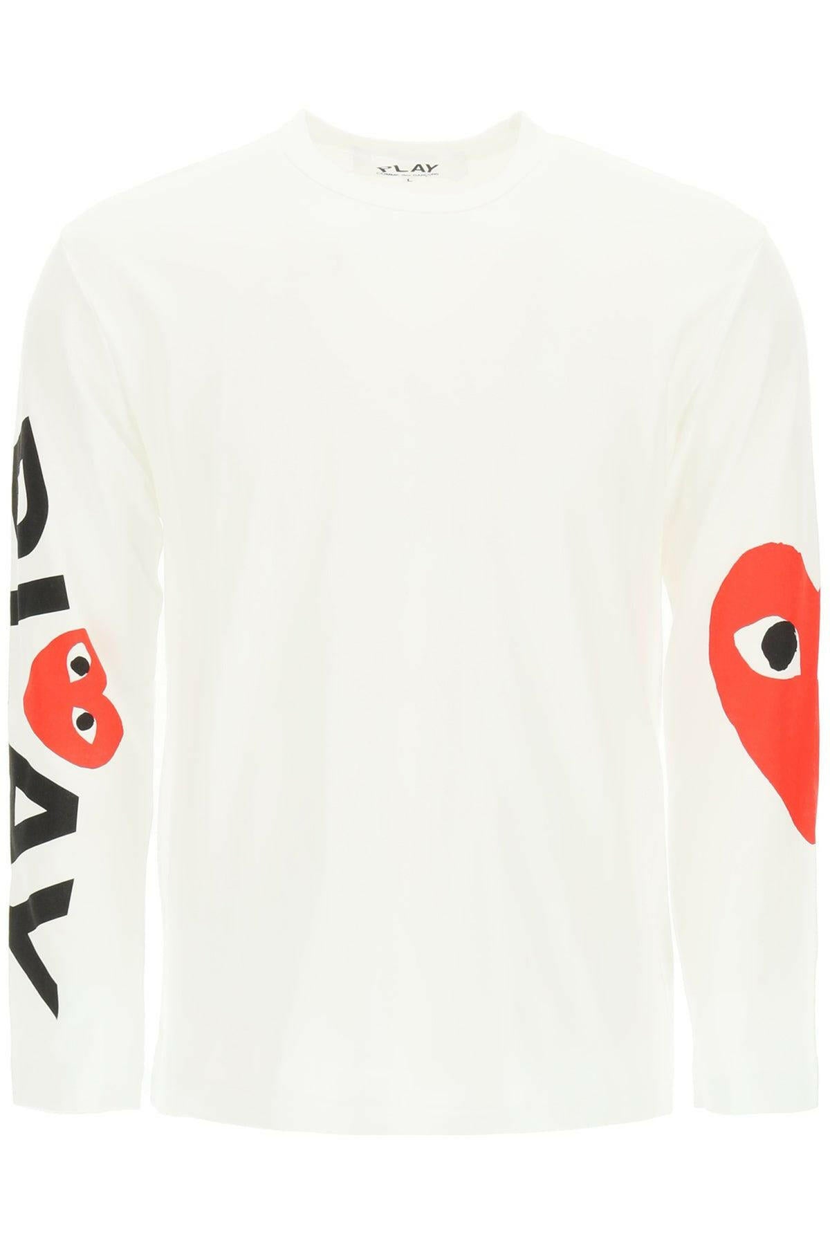 White Long Sleeved T-Shirt With Logo Print On Sleeves COMME DES GARCONS PLAY JOHN JULIA.