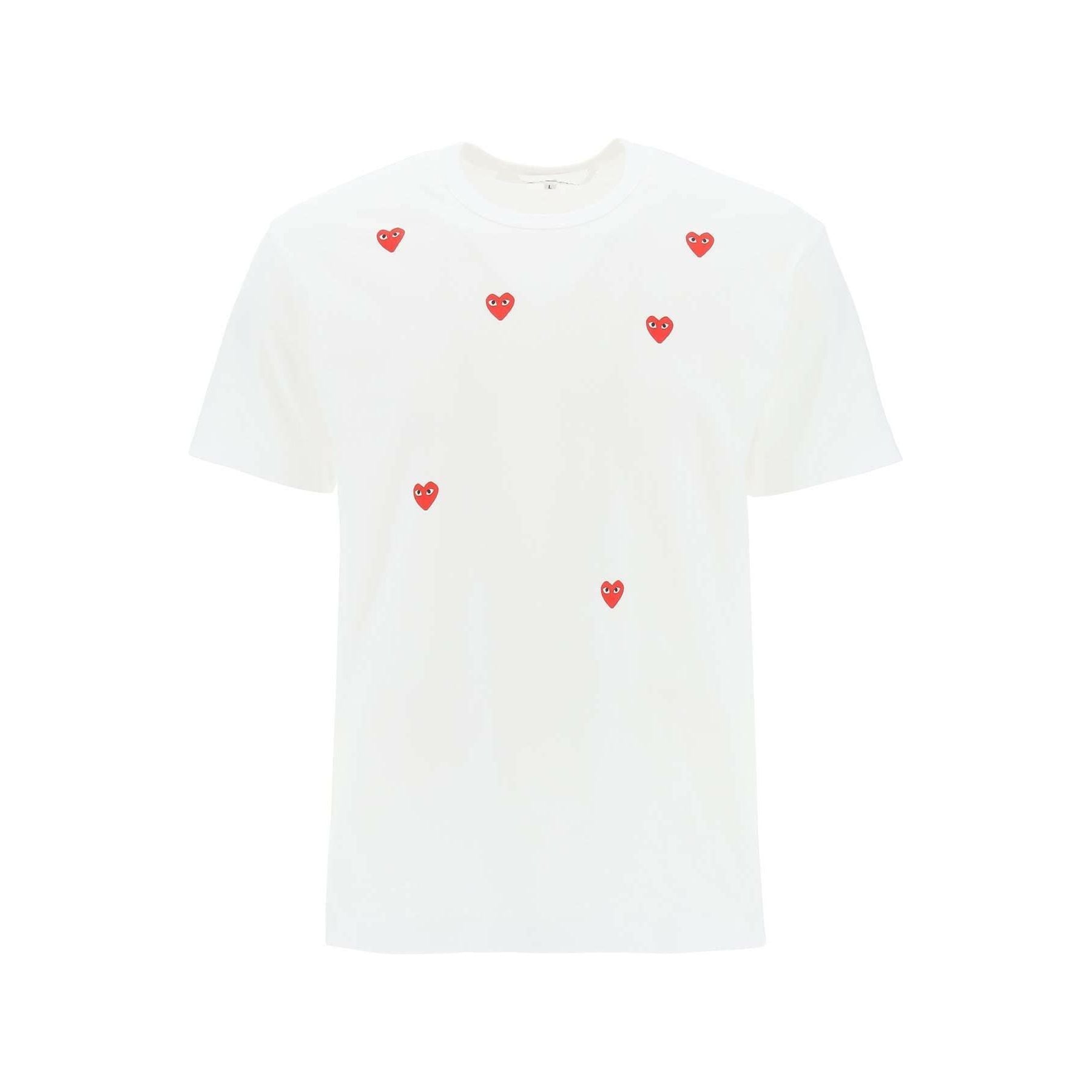 White Round Neck T-Shirt With Heart Pattern COMME DES GARCONS PLAY JOHN JULIA.