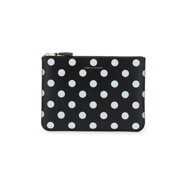 Comme des Garçons Black Leather Polka Dot Printed Zip Pouch COMME DES GARCONS WALLET JOHN JULIA.