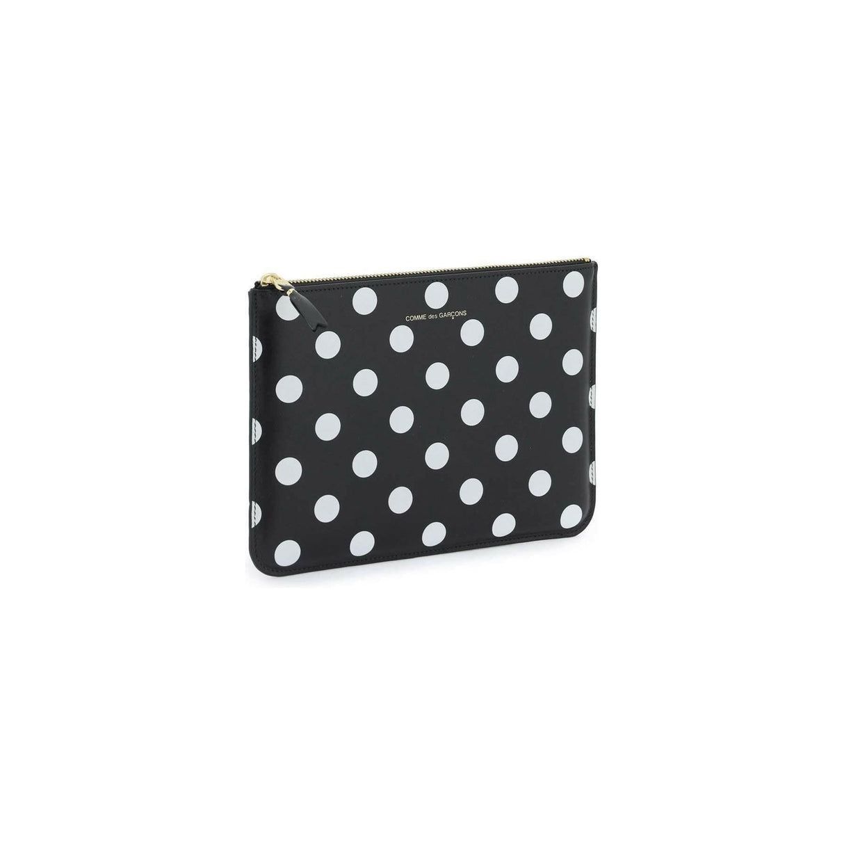 Comme des Garçons Black Leather Polka Dot Printed Zip Pouch COMME DES GARCONS WALLET JOHN JULIA.