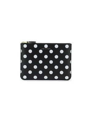 Comme des Garçons Black Leather Polka Dot Printed Zip Pouch COMME DES GARCONS WALLET JOHN JULIA.