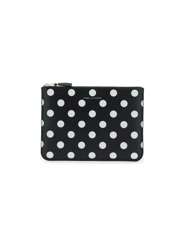 Comme des Garçons Black Leather Polka Dot Printed Zip Pouch COMME DES GARCONS WALLET JOHN JULIA.