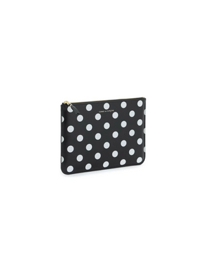 Comme des Garçons Black Leather Polka Dot Printed Zip Pouch COMME DES GARCONS WALLET JOHN JULIA.