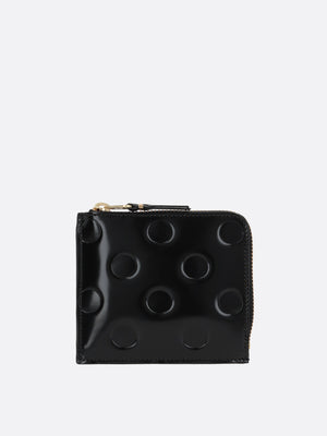 Polka Dots Embossed Shiny Leather Half-Zip Wallet