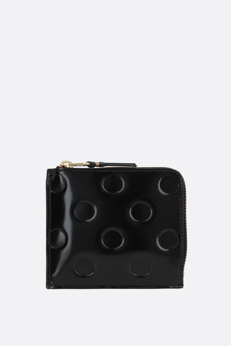 Polka Dots Embossed Shiny Leather Half-Zip Wallet