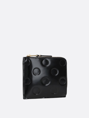 Polka Dots Embossed Shiny Leather Half-Zip Wallet