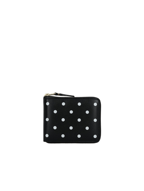 COMME DES GARÇONS WALLET-Polka Dots Printed Smooth Leather Zip-Around Wallet-JOHN JULIA