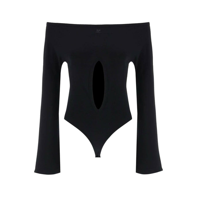 Black Drop Jersey Boat Neck Bodysuit with Center Cut-Out COURREGES JOHN JULIA.