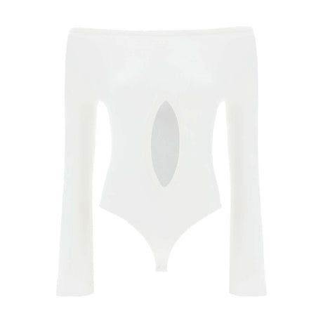 White Drop Jersey Boat Neck Bodysuit with Center Cut-Out COURREGES JOHN JULIA.