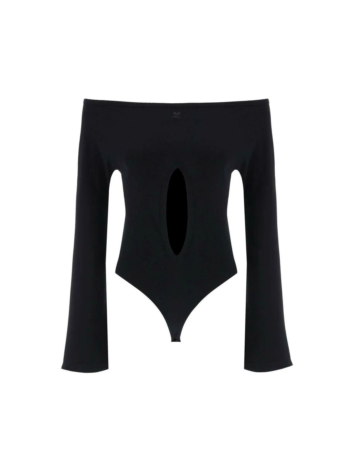 Black Drop Jersey Boat Neck Bodysuit with Center Cut-Out COURREGES JOHN JULIA.