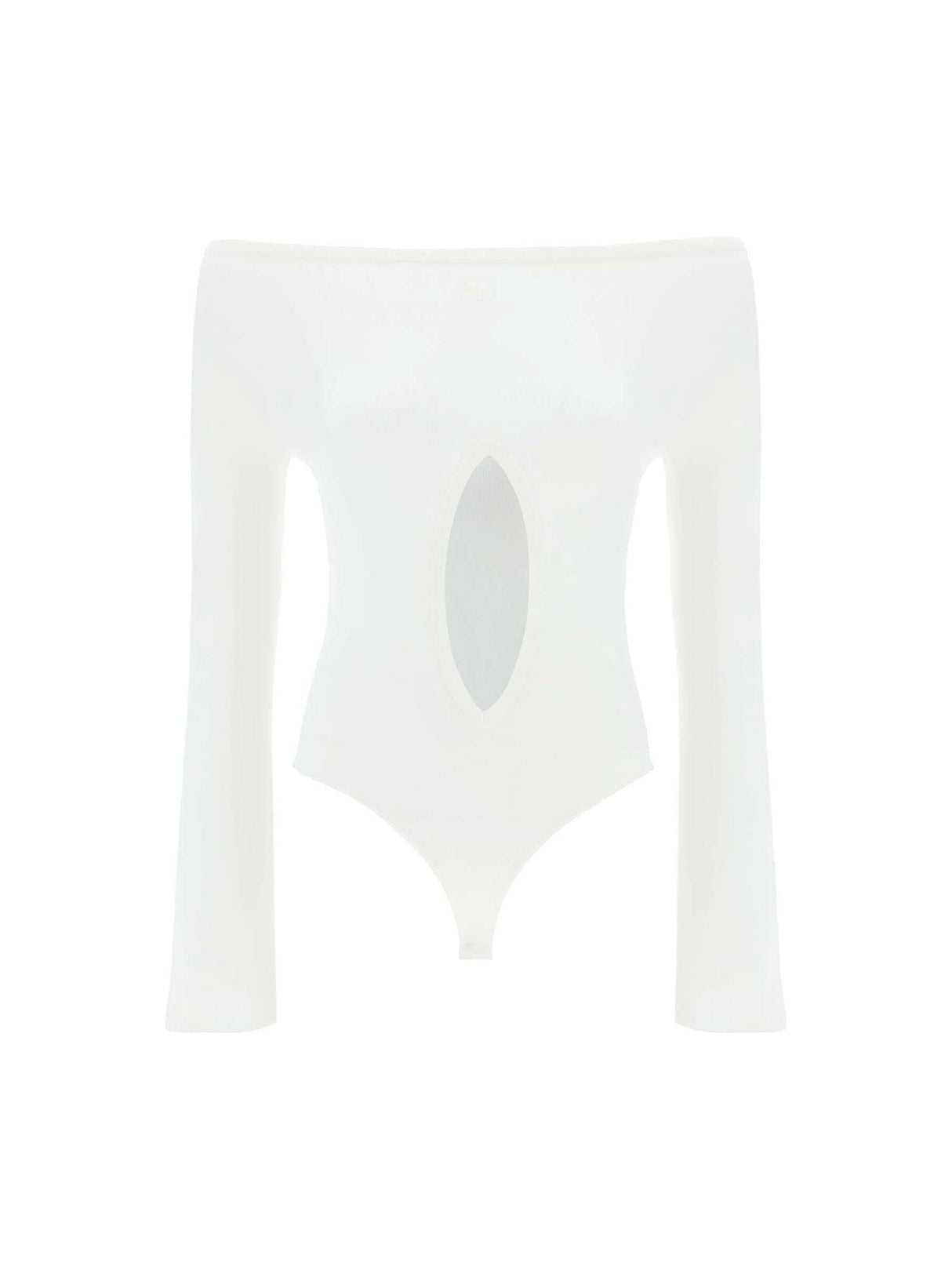 White Drop Jersey Boat Neck Bodysuit with Center Cut-Out COURREGES JOHN JULIA.