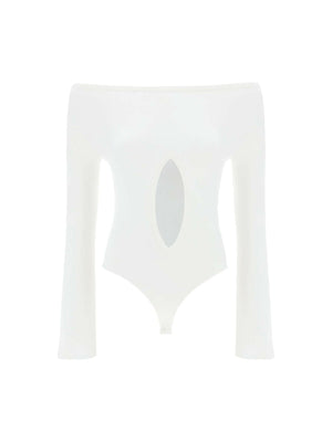 White Drop Jersey Boat Neck Bodysuit with Center Cut-Out COURREGES JOHN JULIA.