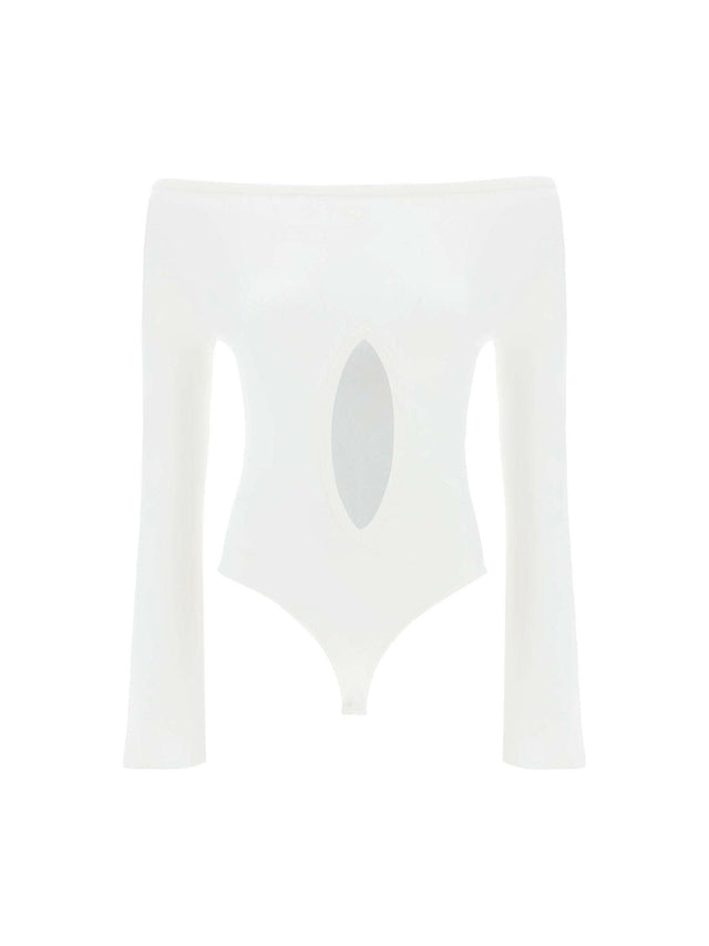 White Drop Jersey Boat Neck Bodysuit with Center Cut-Out COURREGES JOHN JULIA.