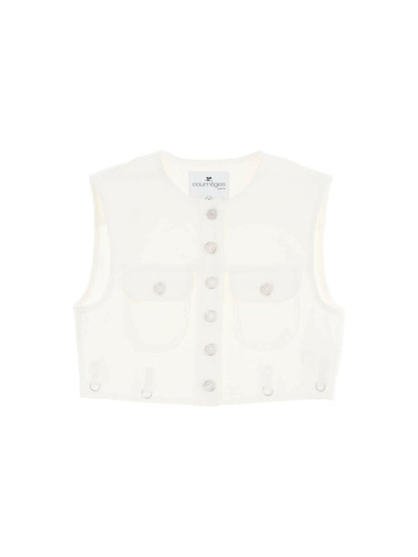 Heritage White Multiflex Stretch-Denim Cropped Sleeveless Shirt COURREGES JOHN JULIA.