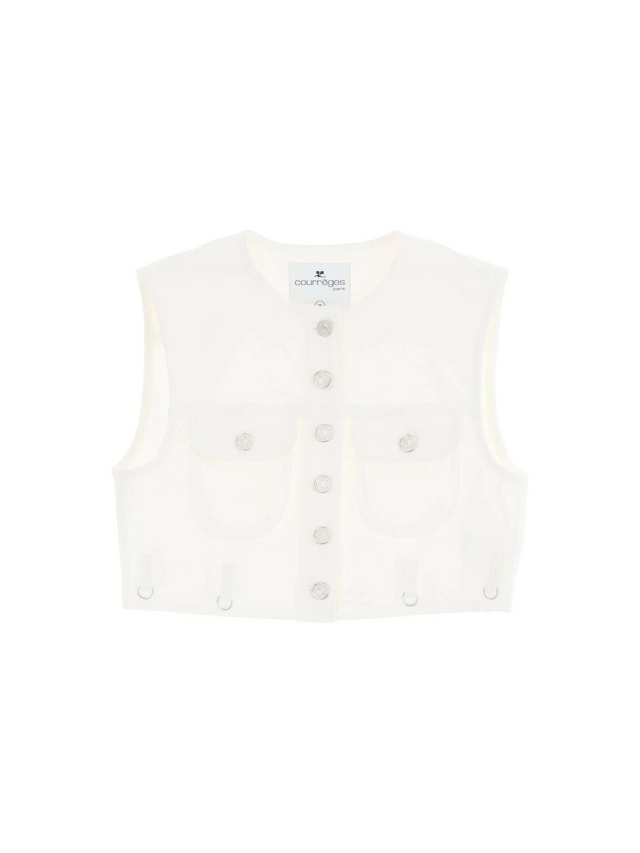 Heritage White Multiflex Stretch-Denim Cropped Sleeveless Shirt COURREGES JOHN JULIA.