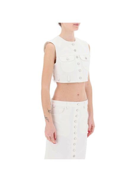 Heritage White Multiflex Stretch-Denim Cropped Sleeveless Shirt COURREGES JOHN JULIA.