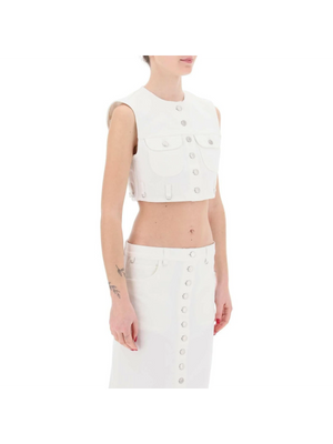 Heritage White Multiflex Stretch-Denim Cropped Sleeveless Shirt COURREGES JOHN JULIA.