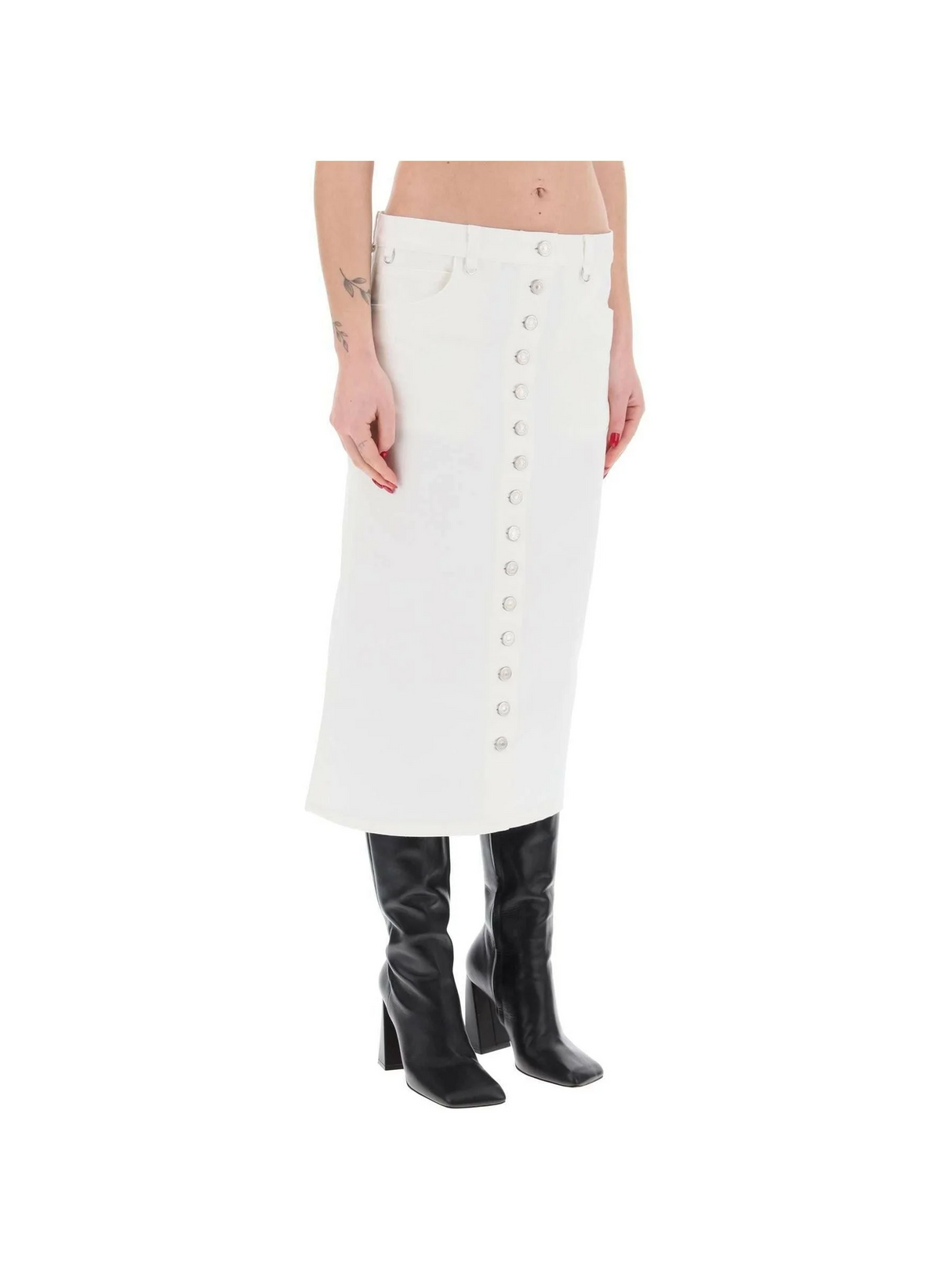 Heritage White Multiflex Stretch-Denim Midi Skirt COURREGES JOHN JULIA.