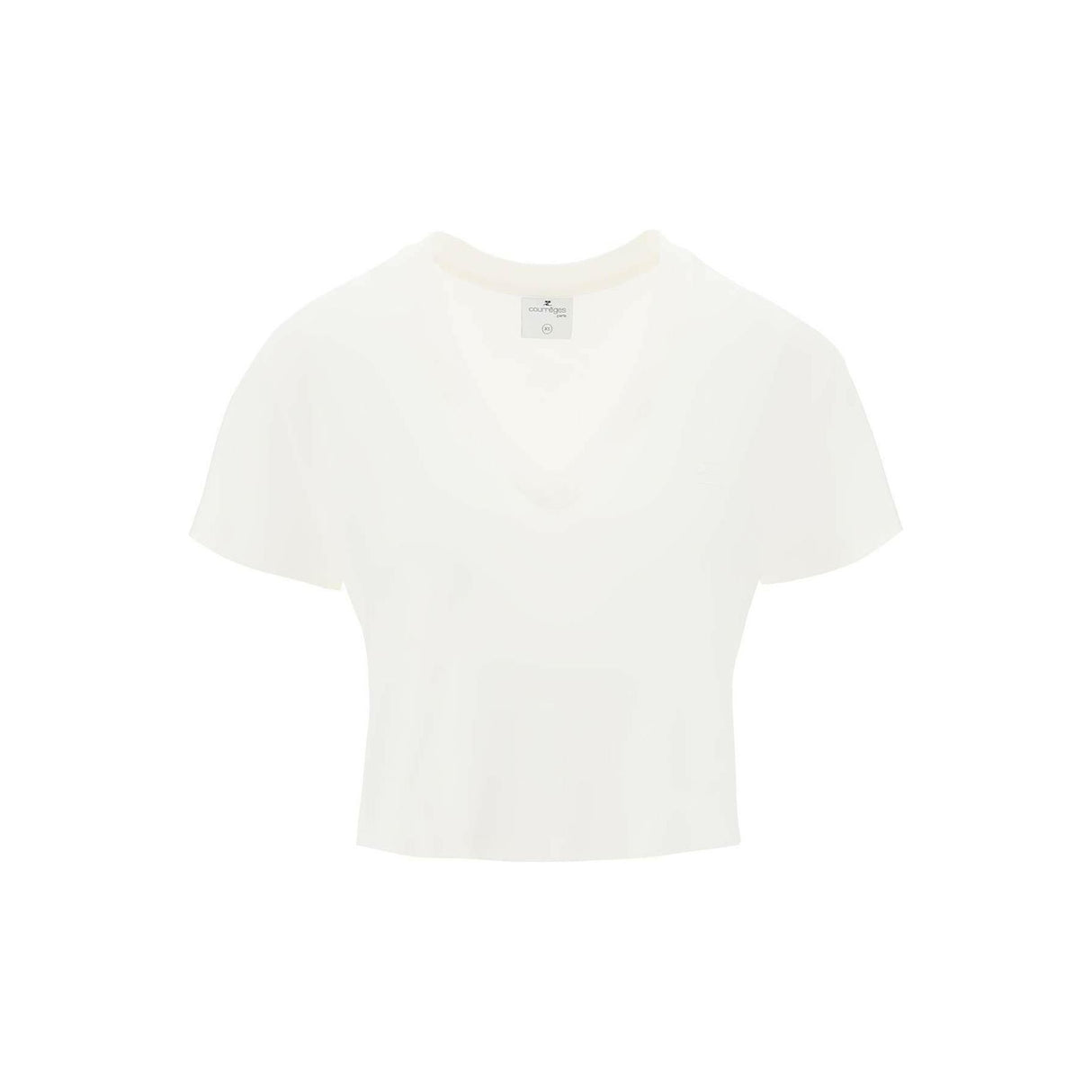 Heritage White Organic Cotton V-Neck Cropped T-Shirt COURREGES JOHN JULIA.