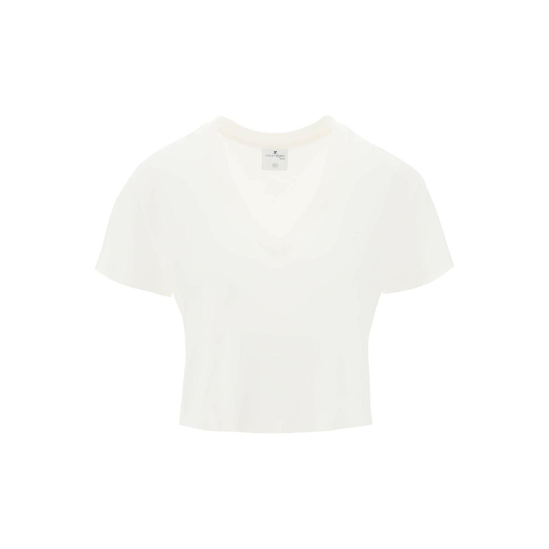 Heritage White Organic Cotton V-Neck Cropped T-Shirt COURREGES JOHN JULIA.