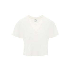 Heritage White Organic Cotton V-Neck Cropped T-Shirt COURREGES JOHN JULIA.