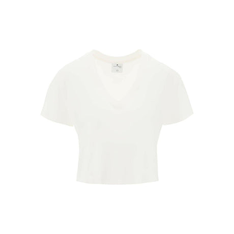 Heritage White Organic Cotton V-Neck Cropped T-Shirt COURREGES JOHN JULIA.