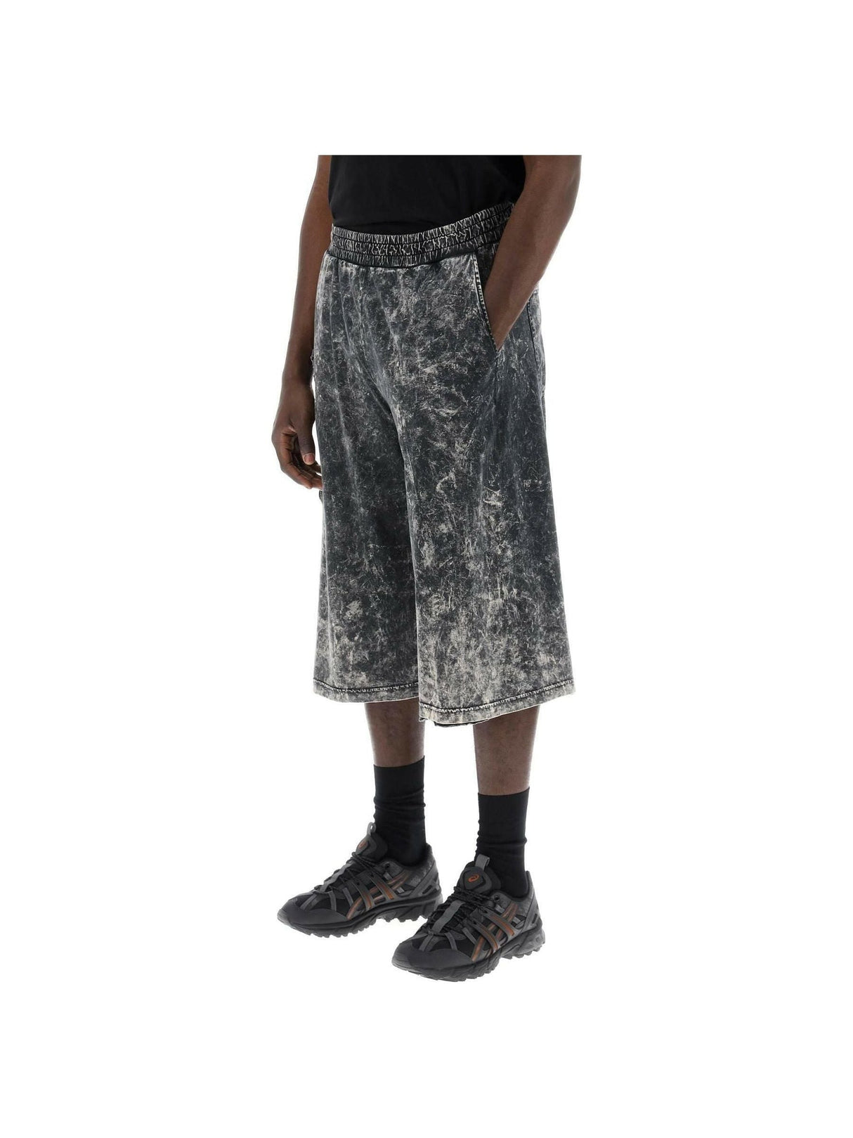 DIESEL-Double-Layered Marbled Destroyed Cotton Shorts-JOHN JULIA