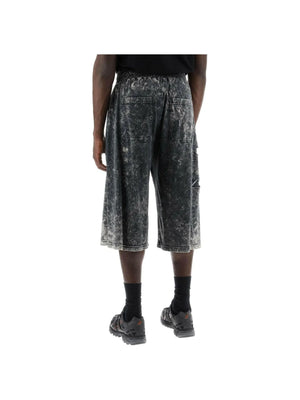 DIESEL-Double-Layered Marbled Destroyed Cotton Shorts-JOHN JULIA