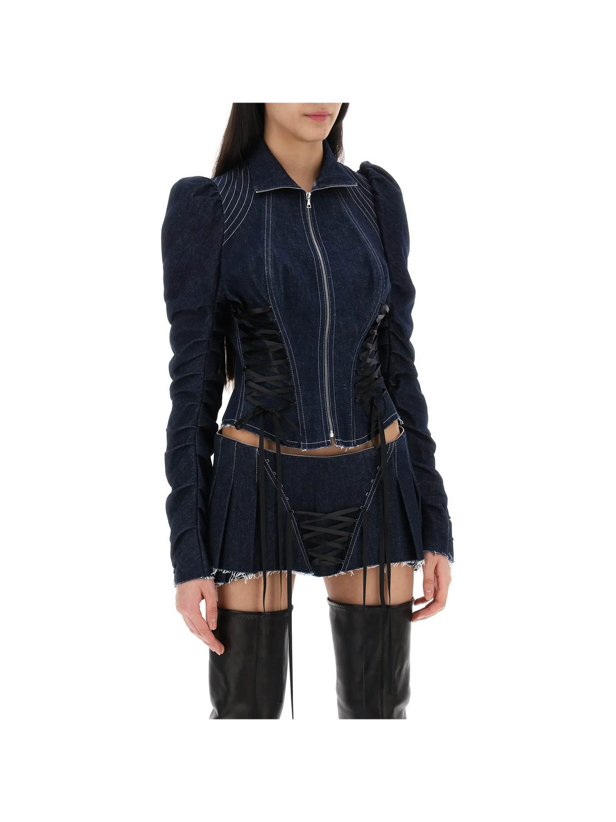 DILARA FINDIKOGLU-Denim Jacket With Corset Detailing -JOHN JULIA.