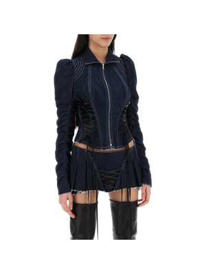 DILARA FINDIKOGLU-Denim Jacket With Corset Detailing -JOHN JULIA.