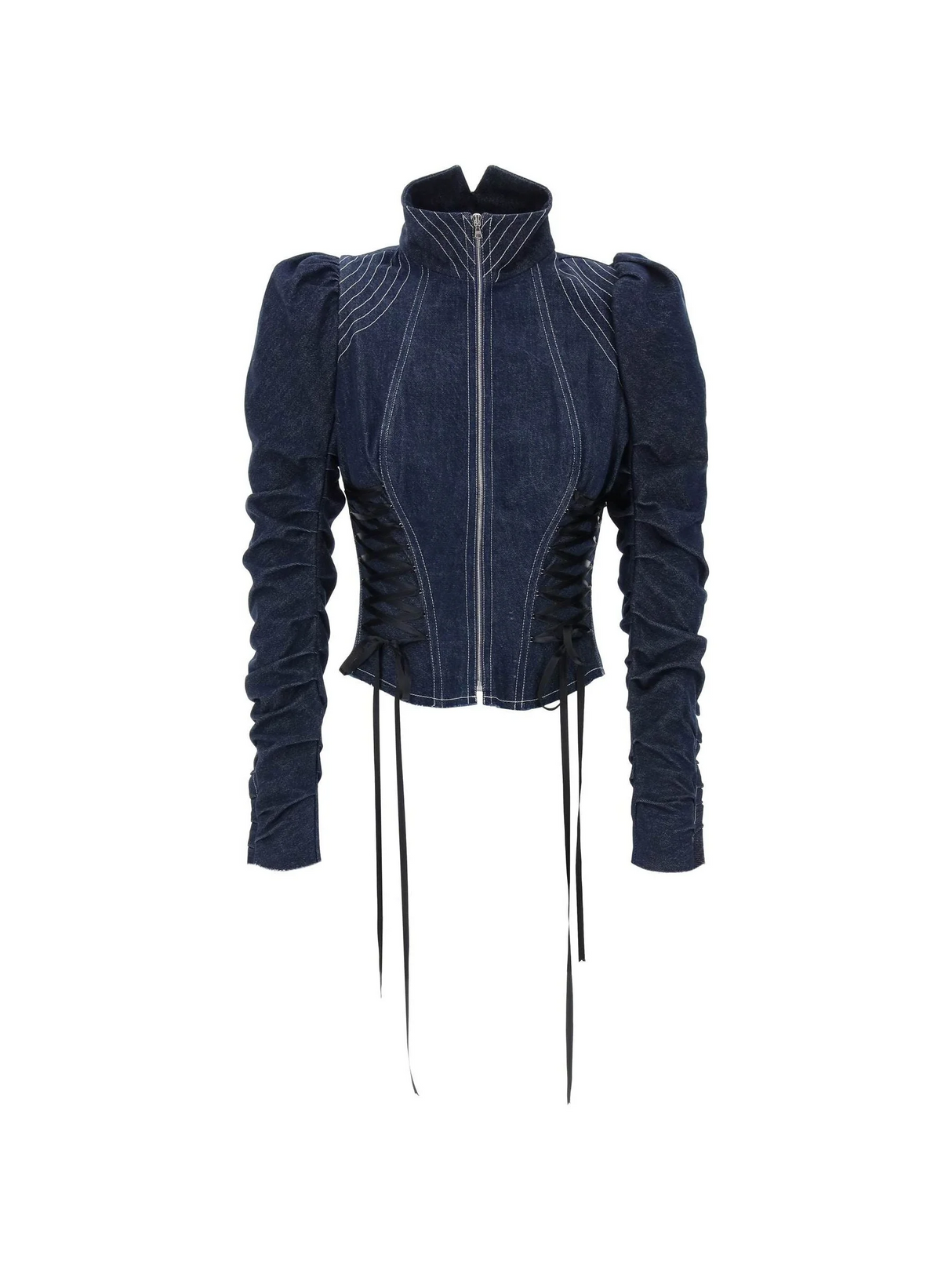 DILARA FINDIKOGLU-Denim Jacket With Corset Detailing -JOHN JULIA.