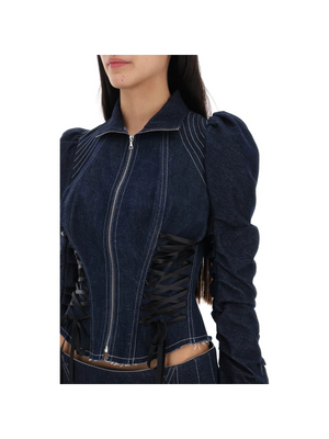 DILARA FINDIKOGLU-Denim Jacket With Corset Detailing -JOHN JULIA.