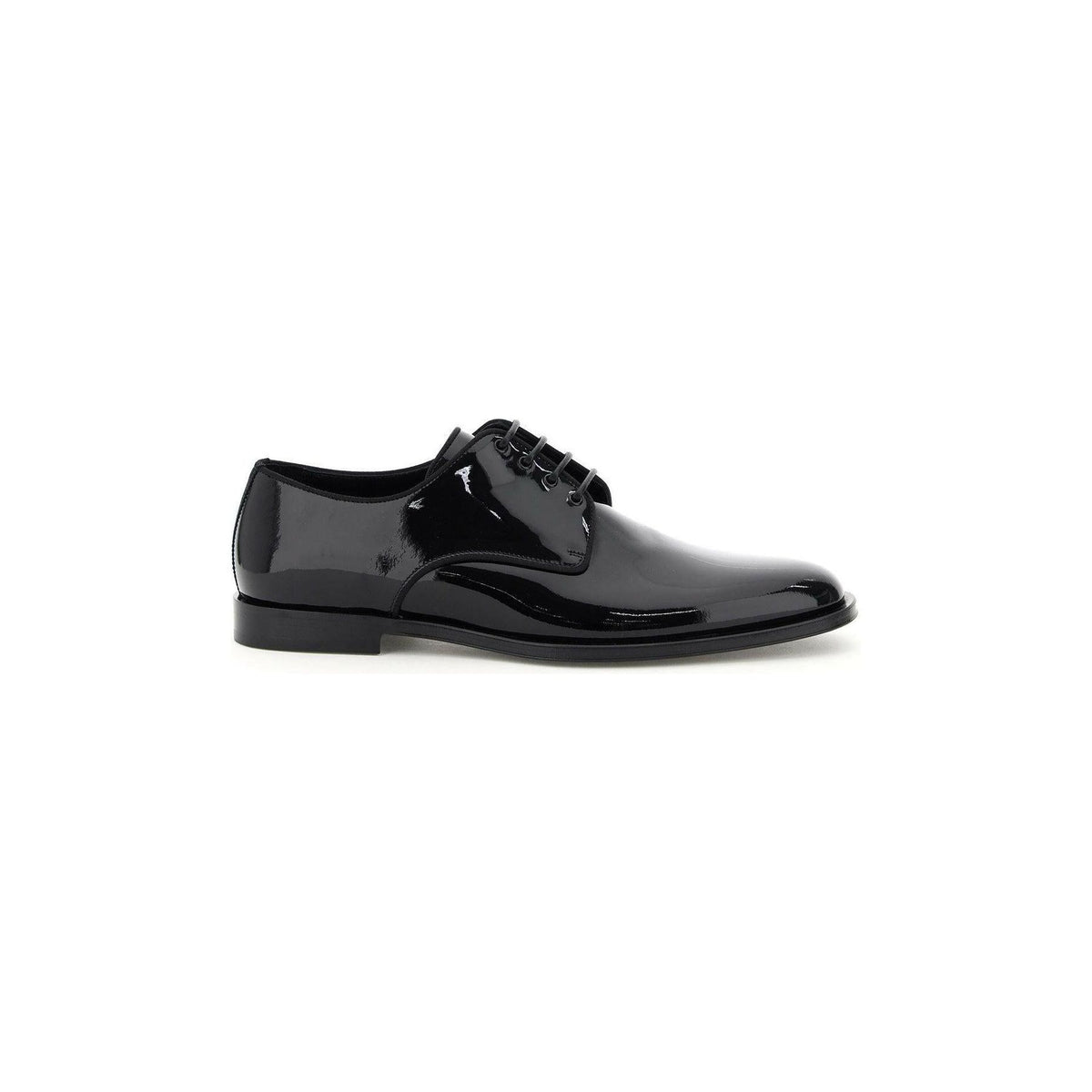 Black Patent Leather Lace Up Derby Shoes With Grosgrain Hems DOLCE & GABBANA JOHN JULIA.
