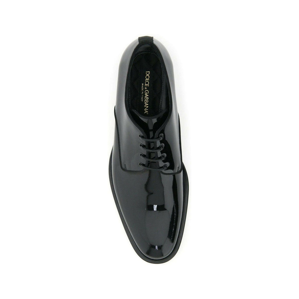 Black Patent Leather Lace Up Derby Shoes With Grosgrain Hems DOLCE & GABBANA JOHN JULIA.
