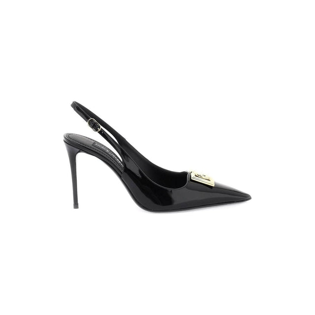 Black Polished Calfskin Slingbacks DOLCE & GABBANA JOHN JULIA.