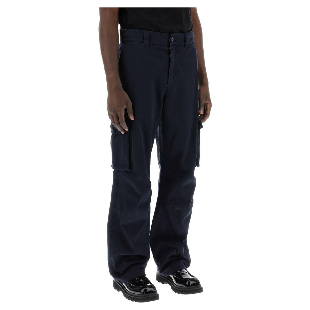 Blue Scuro Relaxed Fit Cotton Drill Cargo Pants With Logo Plaque DOLCE & GABBANA JOHN JULIA.
