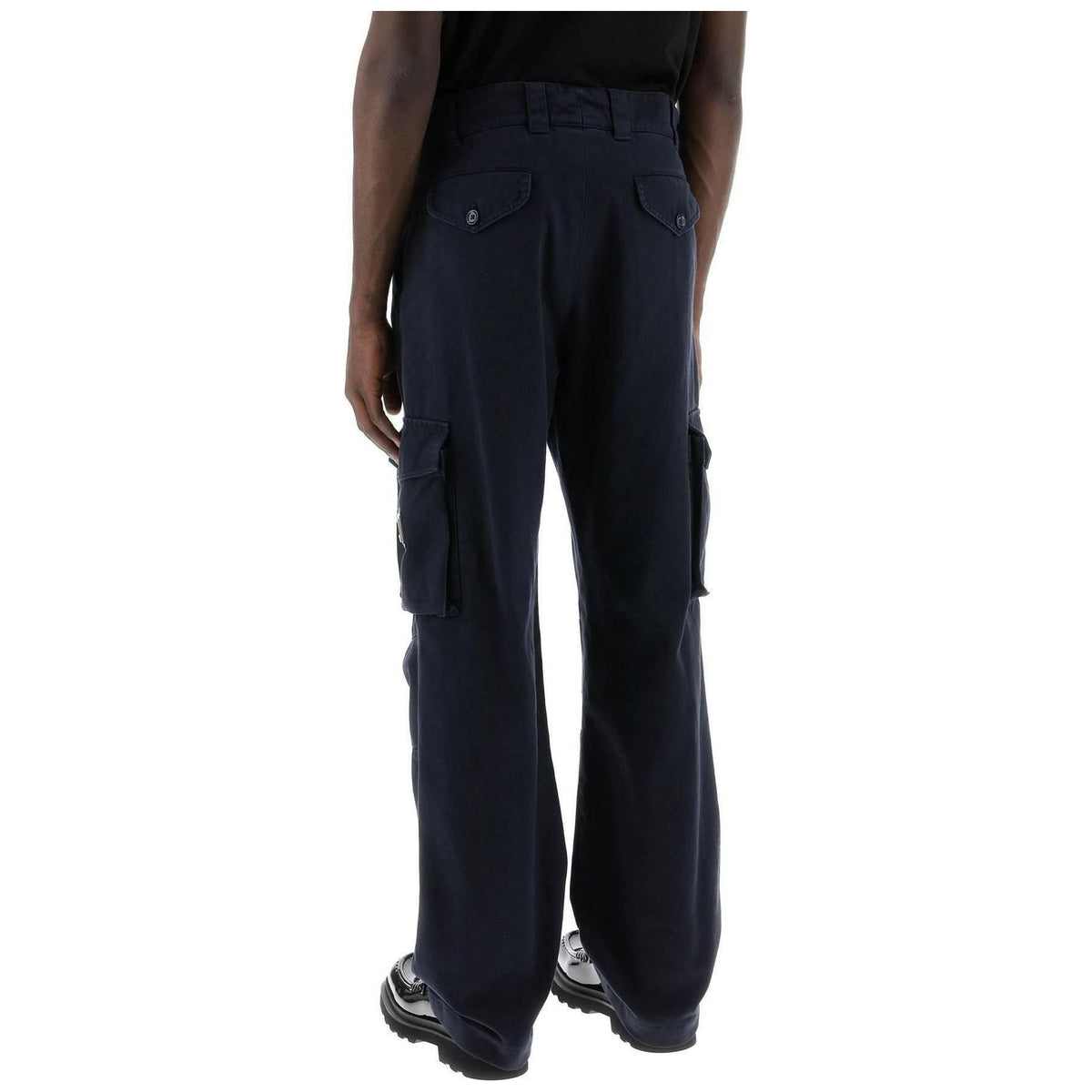 Blue Scuro Relaxed Fit Cotton Drill Cargo Pants With Logo Plaque DOLCE & GABBANA JOHN JULIA.