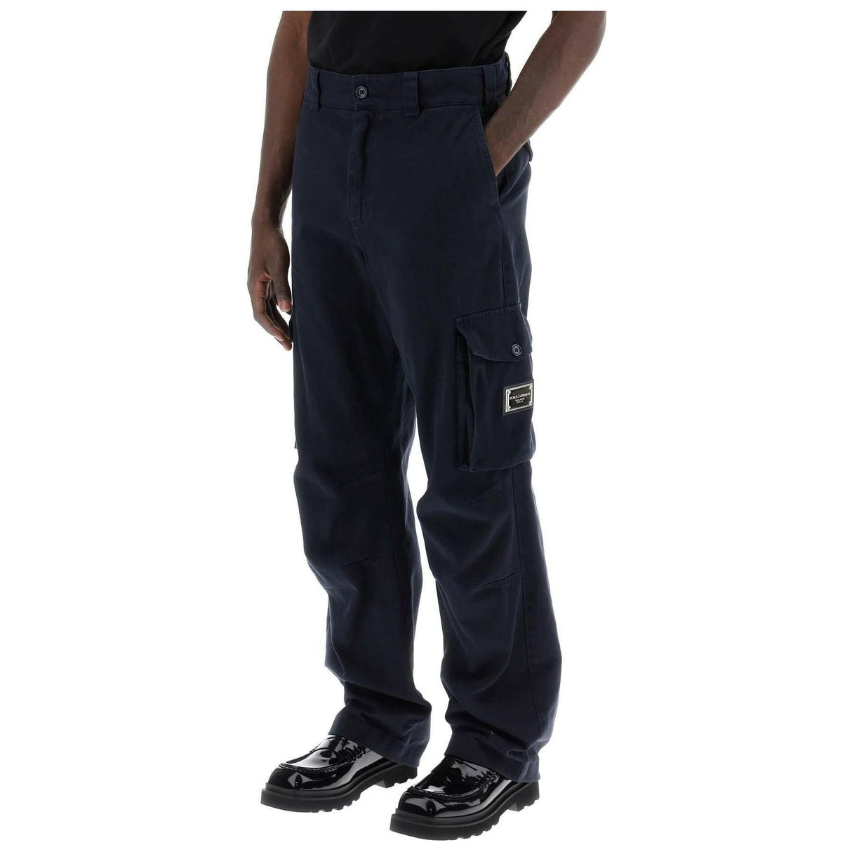 Blue Scuro Relaxed Fit Cotton Drill Cargo Pants With Logo Plaque DOLCE & GABBANA JOHN JULIA.