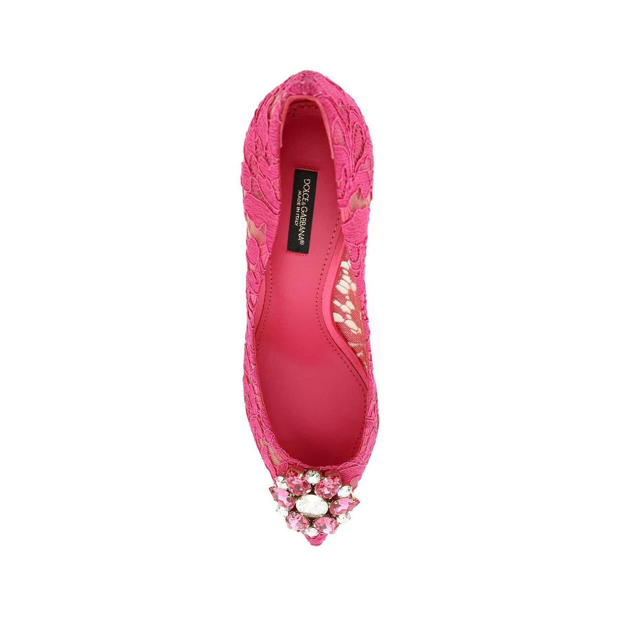 Fuchsia Bellucci Lace Pumps With Jewel Flower DOLCE & GABBANA JOHN JULIA.