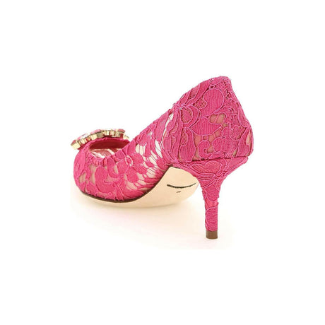 Fuchsia Bellucci Lace Pumps With Jewel Flower DOLCE & GABBANA JOHN JULIA.