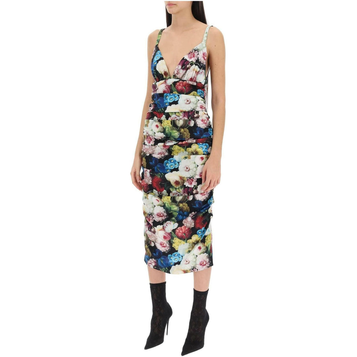 Nocturnal Flower Print Charmeuse Slip Dress DOLCE & GABBANA JOHN JULIA.