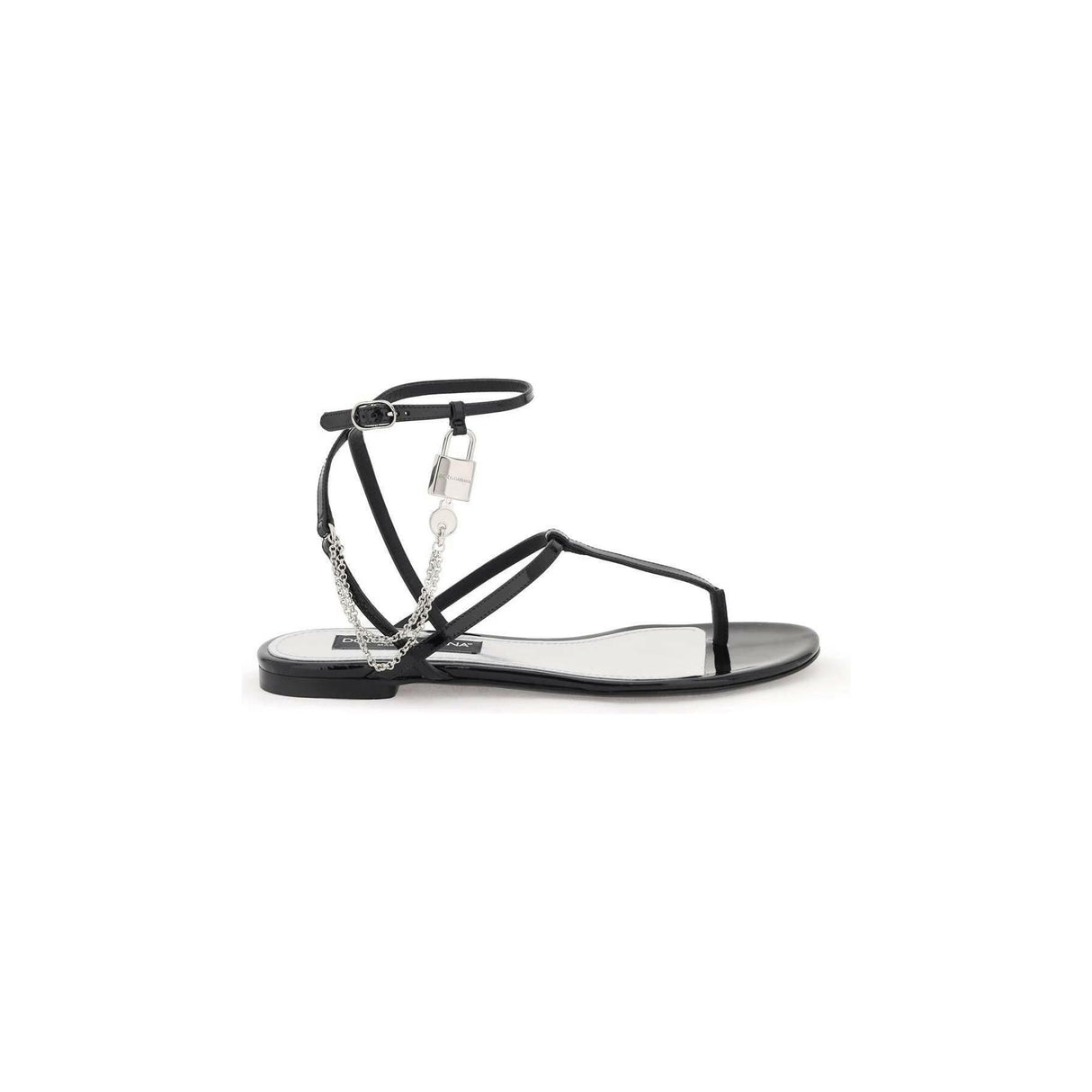 Patent Leather Thong Sandals With Padlock DOLCE & GABBANA JOHN JULIA.