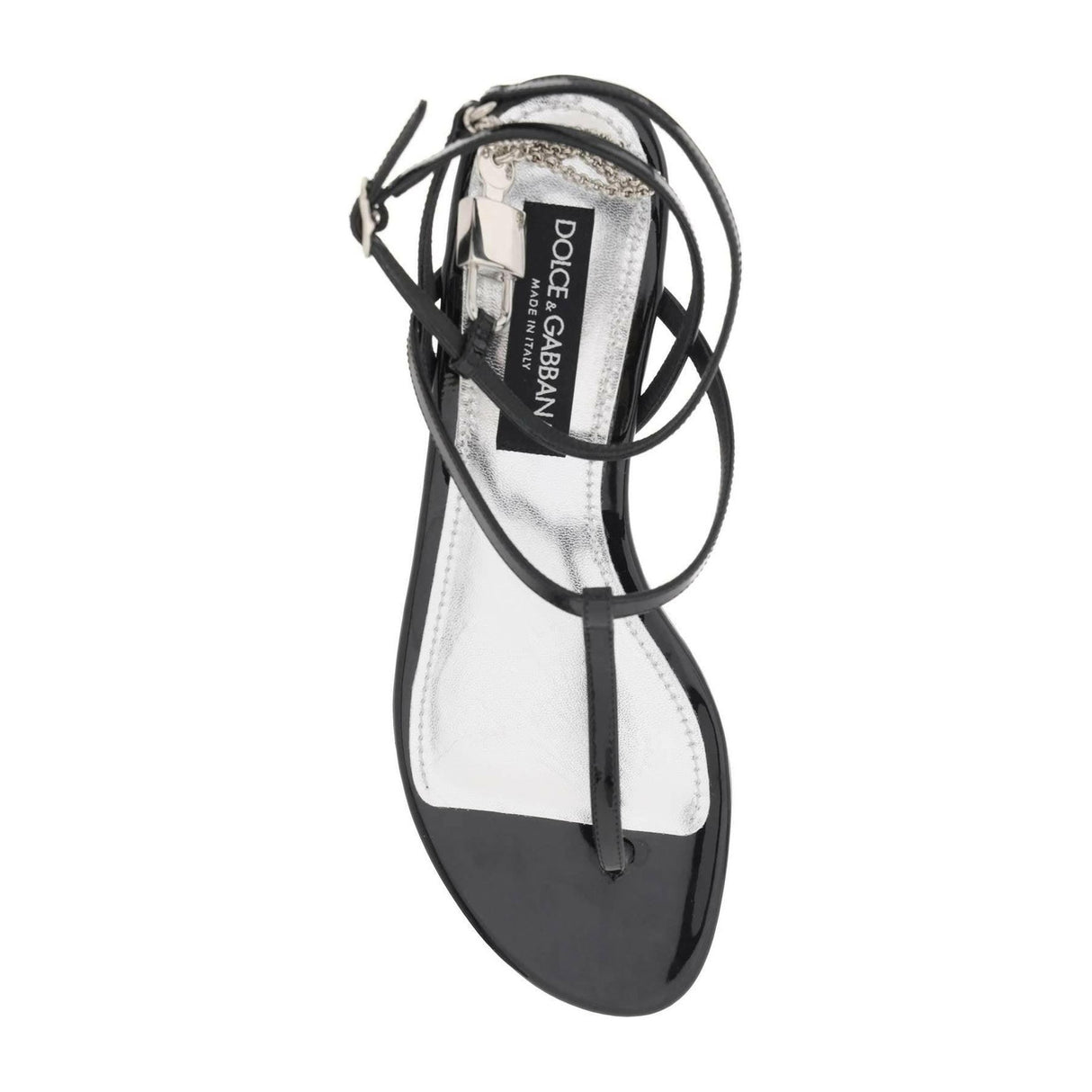 Patent Leather Thong Sandals With Padlock DOLCE & GABBANA JOHN JULIA.