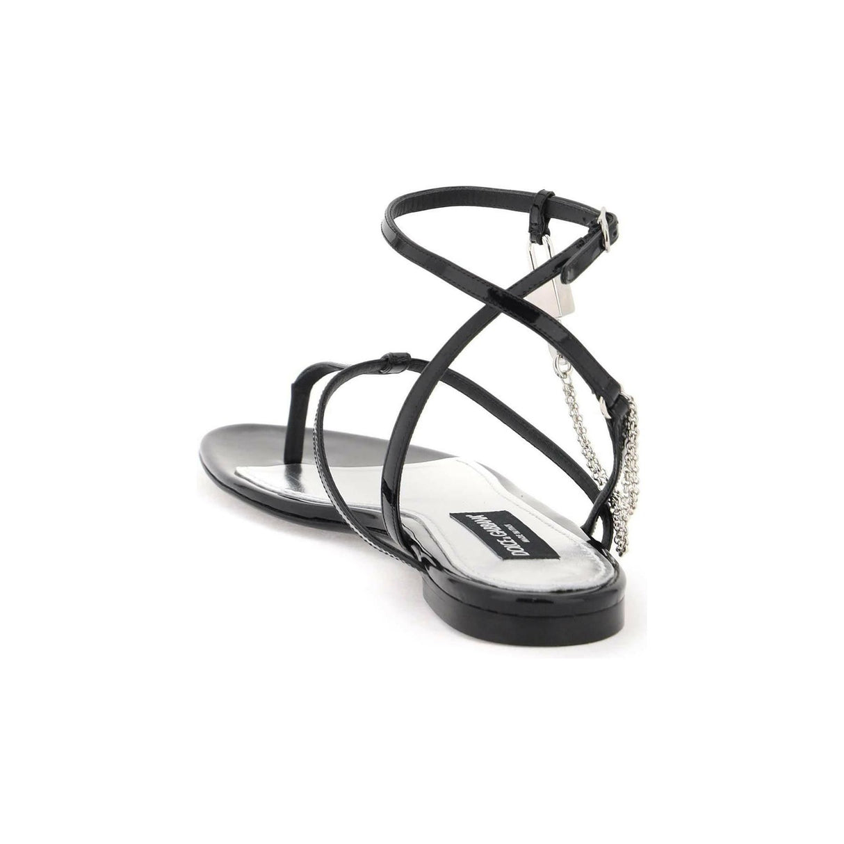 Patent Leather Thong Sandals With Padlock DOLCE & GABBANA JOHN JULIA.