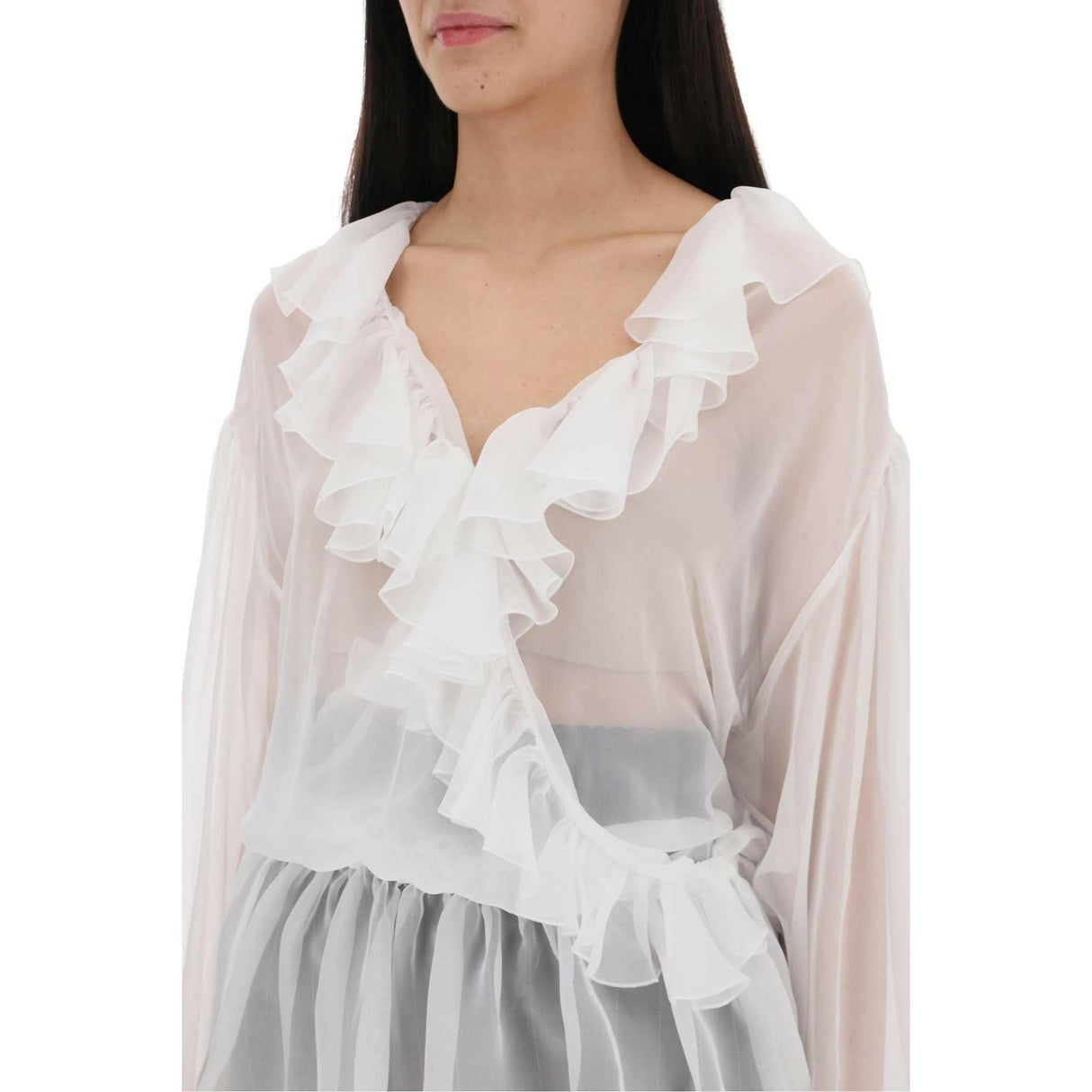 Silk Chiffon Blouse With Ruffles. DOLCE & GABBANA JOHN JULIA.