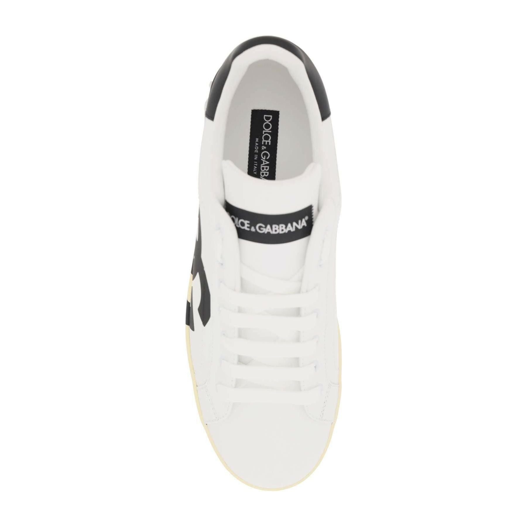 White and Black DG Logo Portofino Calfskin Sneakers DOLCE & GABBANA JOHN JULIA.