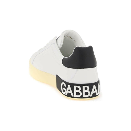 White and Black DG Logo Portofino Calfskin Sneakers DOLCE & GABBANA JOHN JULIA.