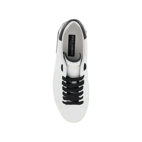 White and Black Portofino Calfskin Vintage Sneakers DOLCE & GABBANA JOHN JULIA.