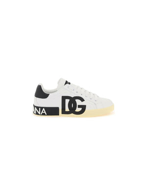 White and Black DG Logo Portofino Calfskin Sneakers DOLCE & GABBANA JOHN JULIA.