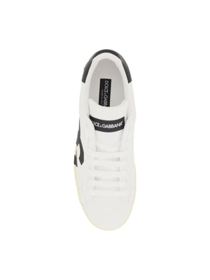 White and Black DG Logo Portofino Calfskin Sneakers DOLCE & GABBANA JOHN JULIA.